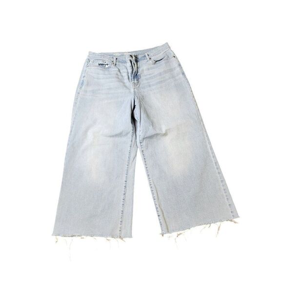 Ana High Rise Wide Leg Cropped Light Wash Denim Jeans Womens 16 Blue Raw Hem - Picture 1 of 5